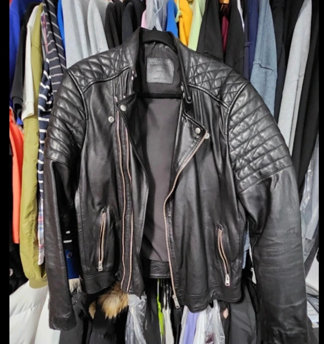 ALLSAINTS Black Leather Biker Jacket - Large