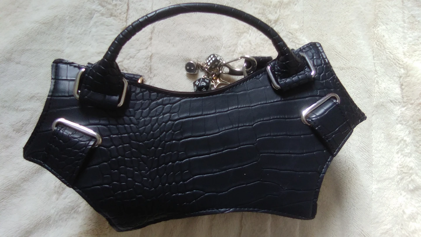 Black Bat Wing Handbag with Pom Pom Charm - photo 2