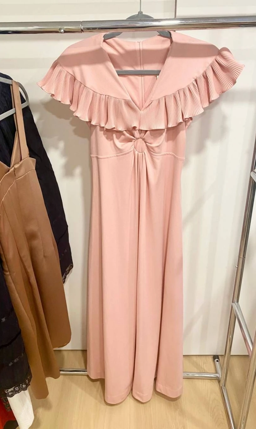 Pink Maxi Dress with Ruffle Collar