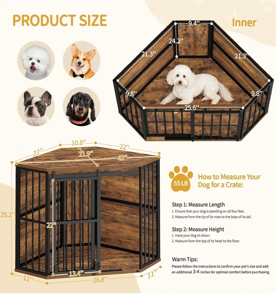 Hzuaneri Corner Dog Crate Furniture with Barn Door - photo 2