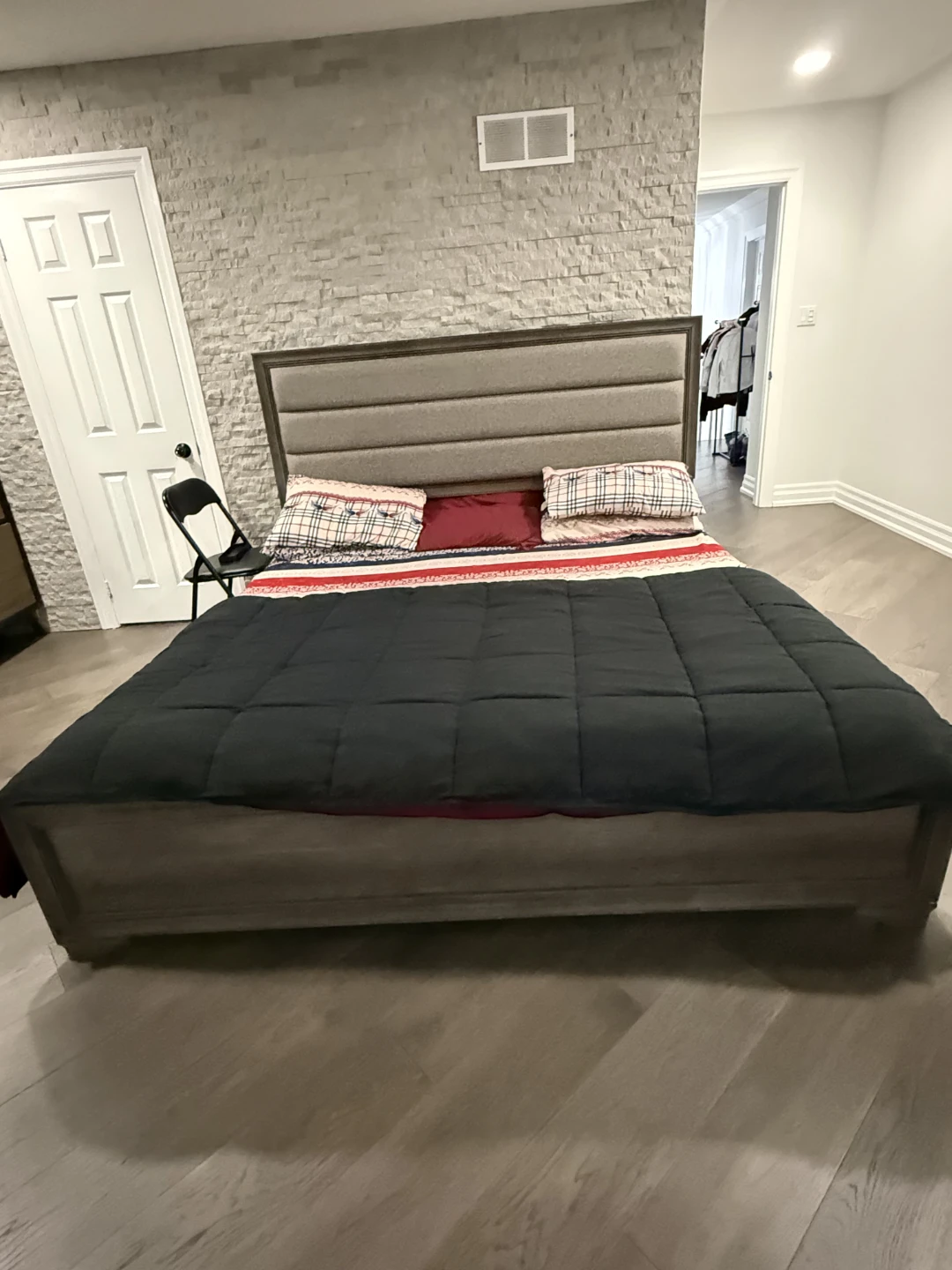 Queen Size Bed Frame with Upholstered Headboard