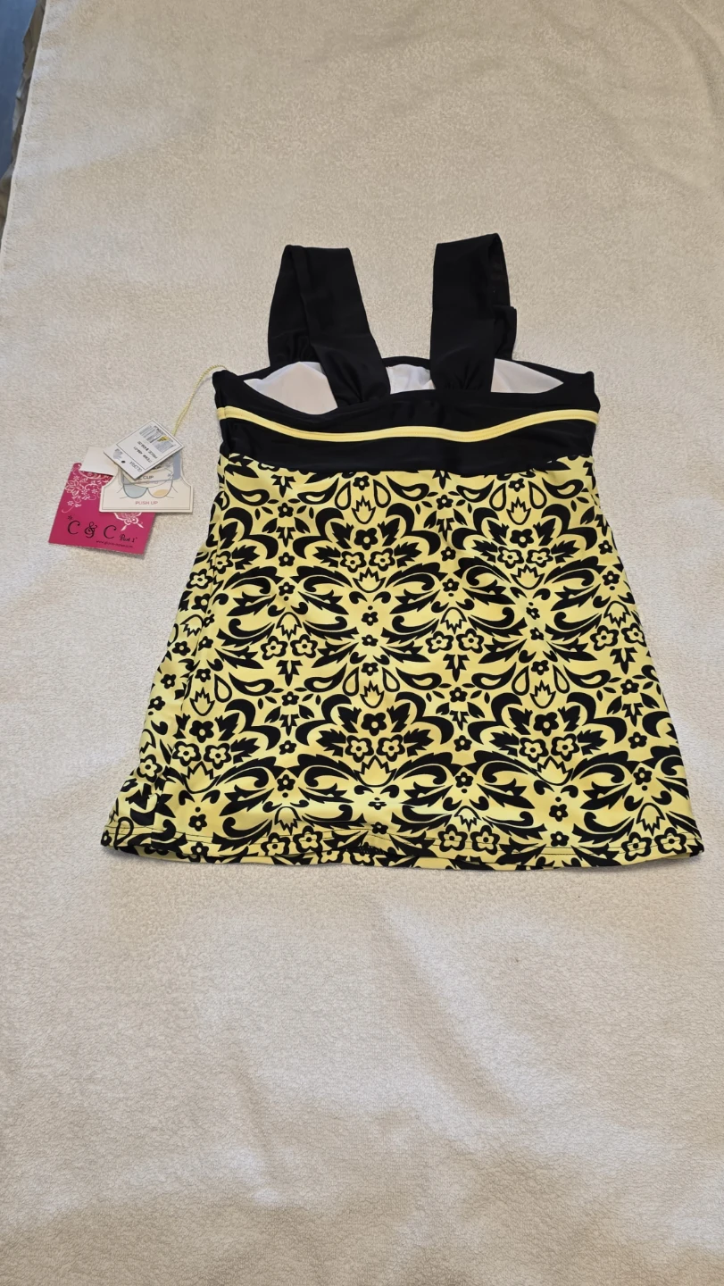 Women's Swim Top Yellow Black Damask Size L - photo 2