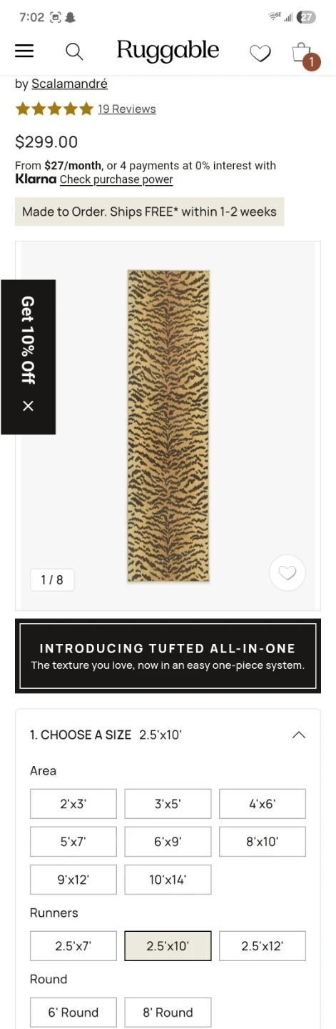 Ruggable Tiger Print Runner Rug 2.5'x10' - photo 5