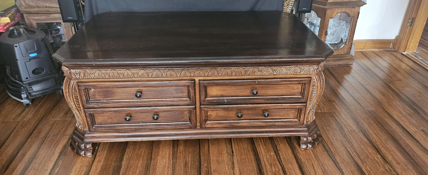 🧡Dark Wood Coffee Table with Storage Drawers