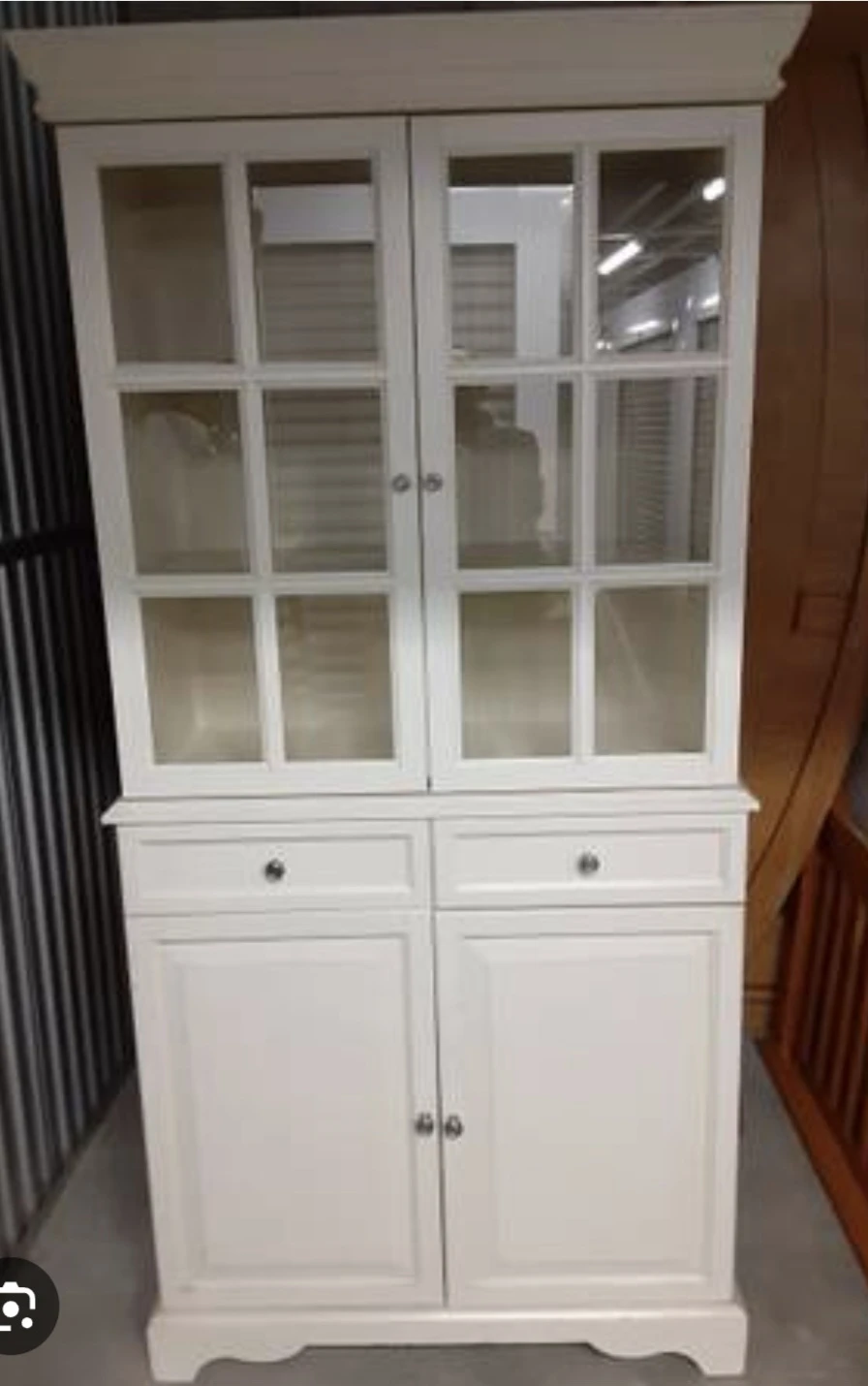 White Display Cabinet with Glass Doors