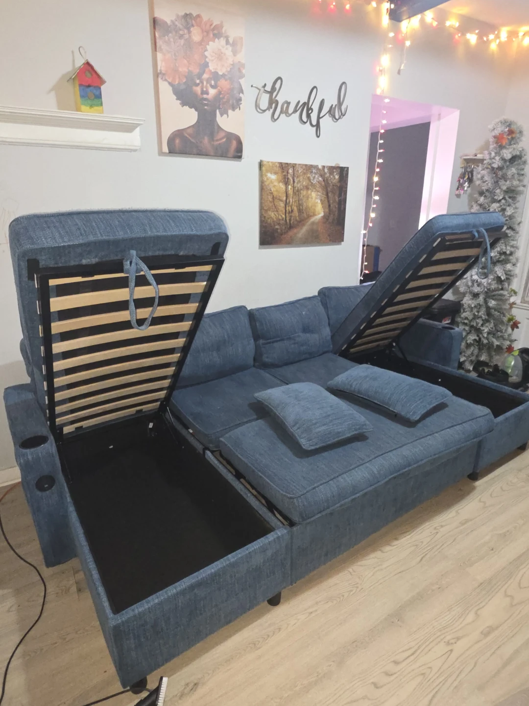 Blue Sectional Sofa with Storage and USB Ports - photo 5