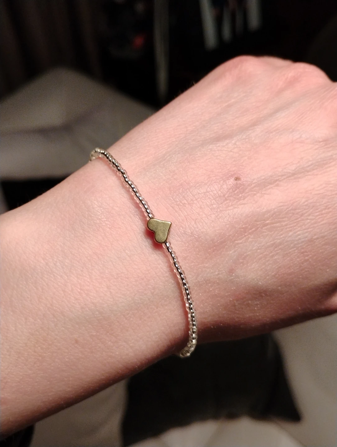 Silver Beaded Bracelet with Gold Heart Charm
