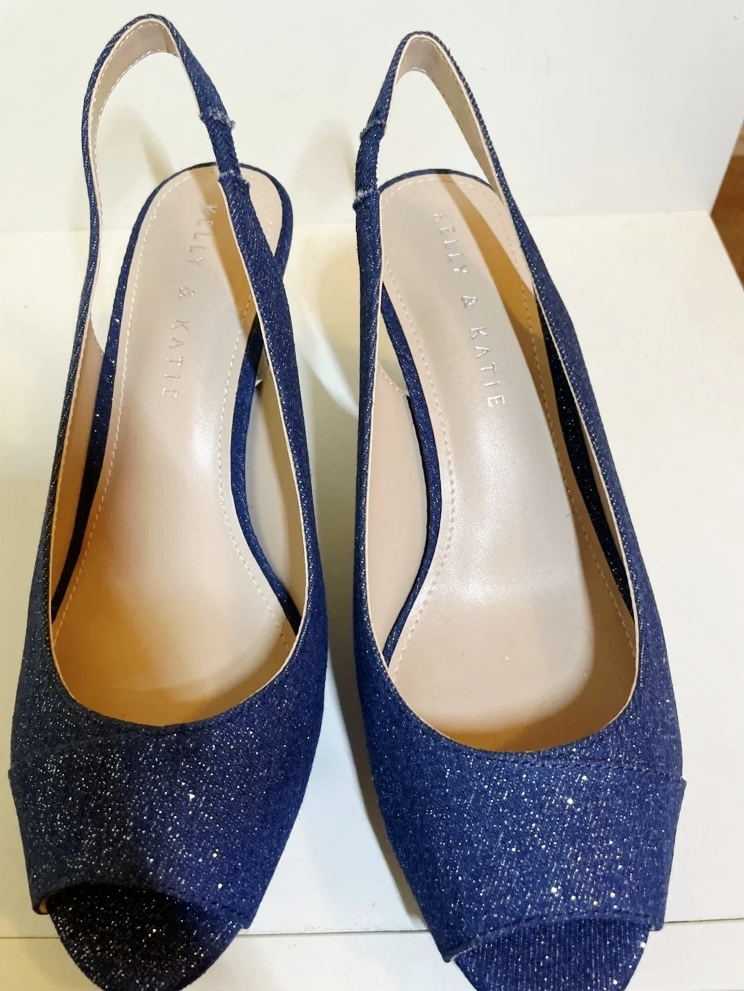 Size 8M Kelly & Katie Blue Glitter Slingback Heels - photo 2