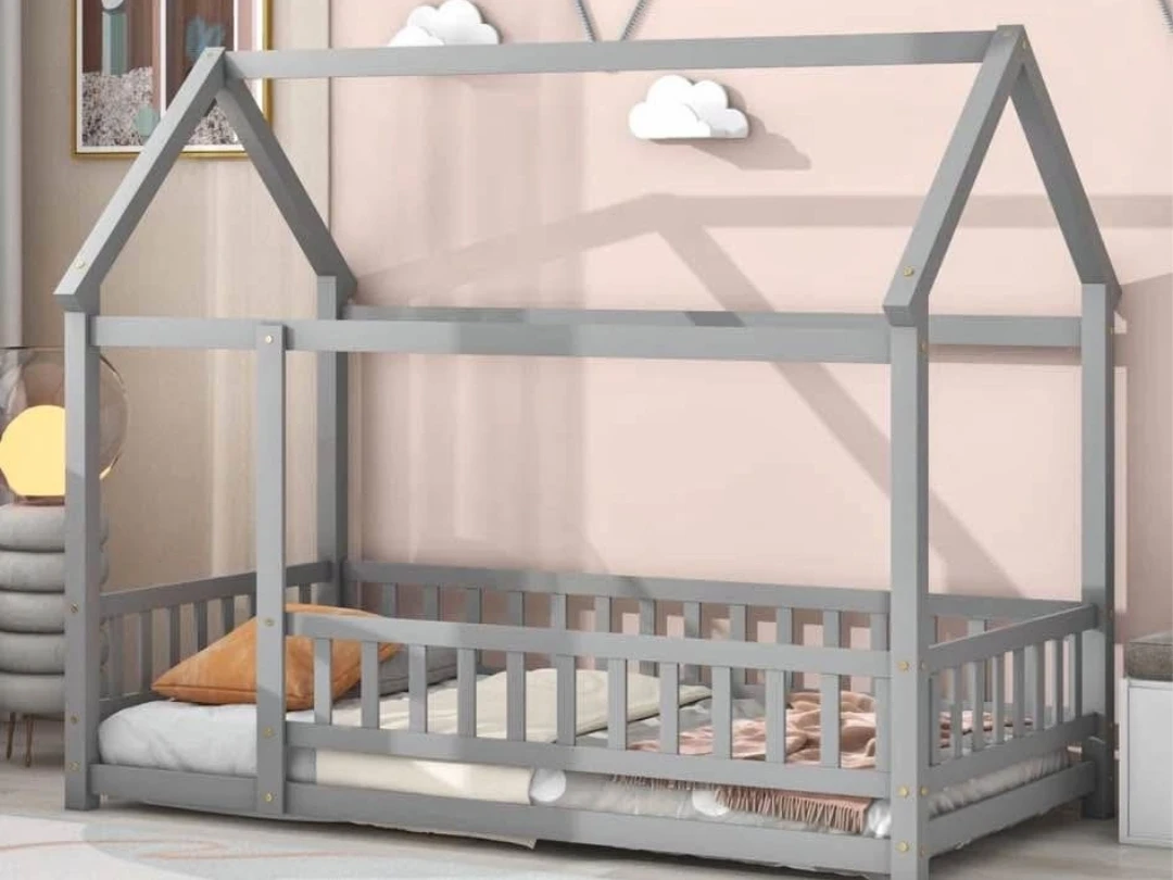 Grey Wooden House Bed Frame