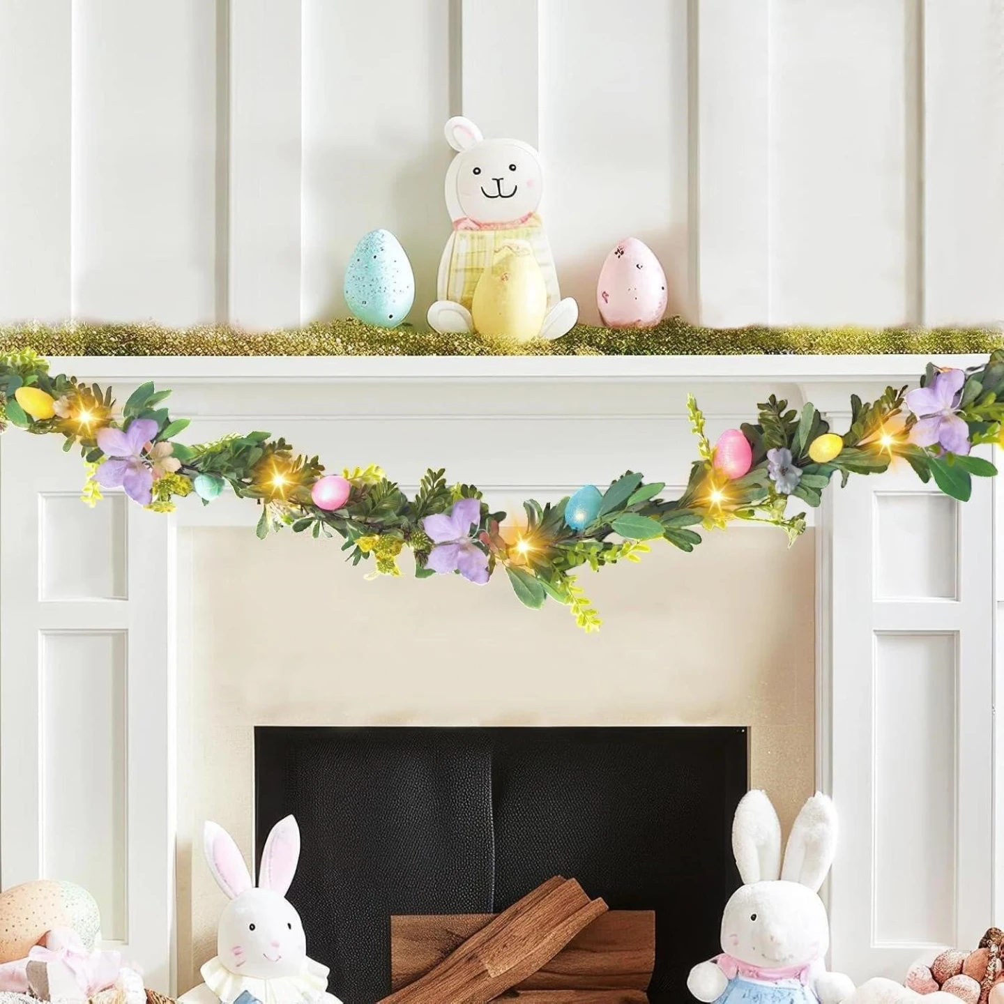 New->Easter Flowers Garland with Lights - 6ft - photo 4