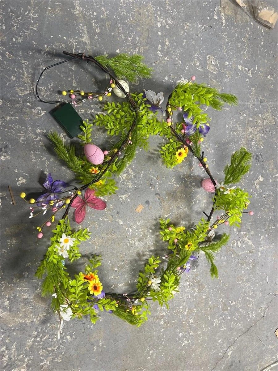 New->Easter Flowers Garland with Lights - 6ft - photo 5