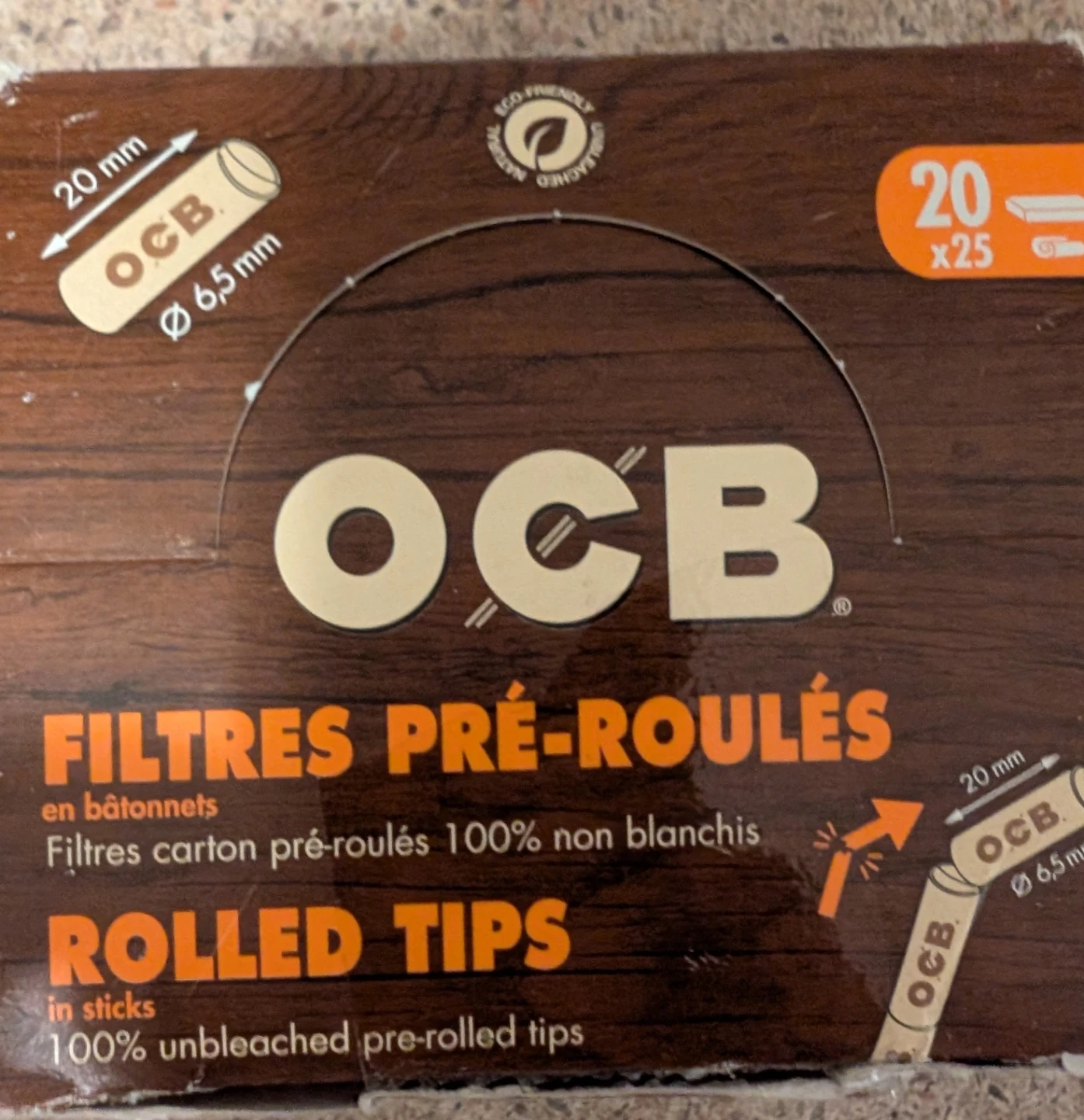 OCB Rolled Tips in sticks - 20 pack (x25)