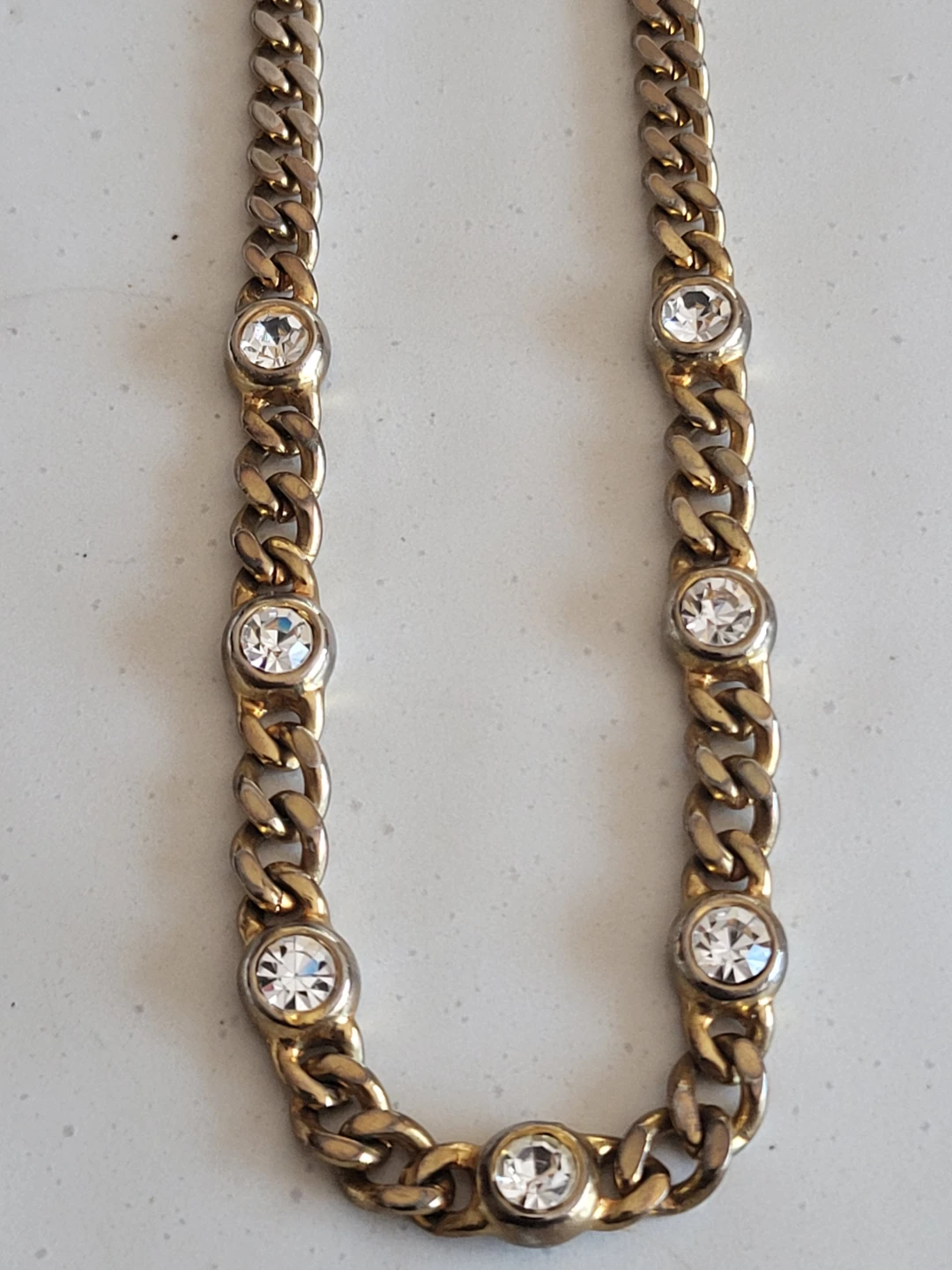 Gold-tone chain necklace with faux gems - photo 2