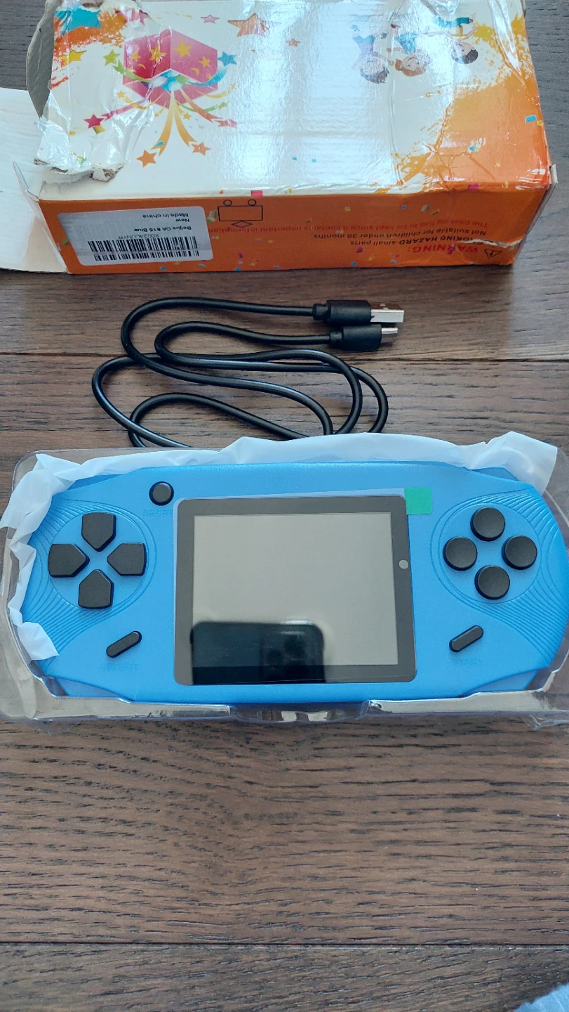 Blue Handheld Game Console with USB Cable