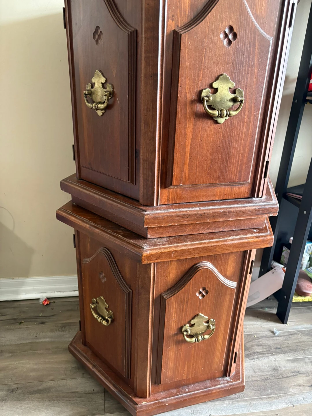 Vintage Wooden Side Table with Lamp