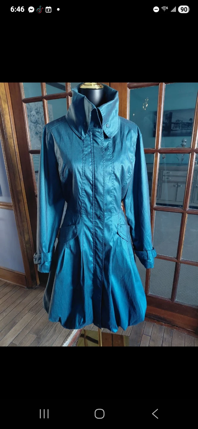 Teal Bubble Hem Trench Coat