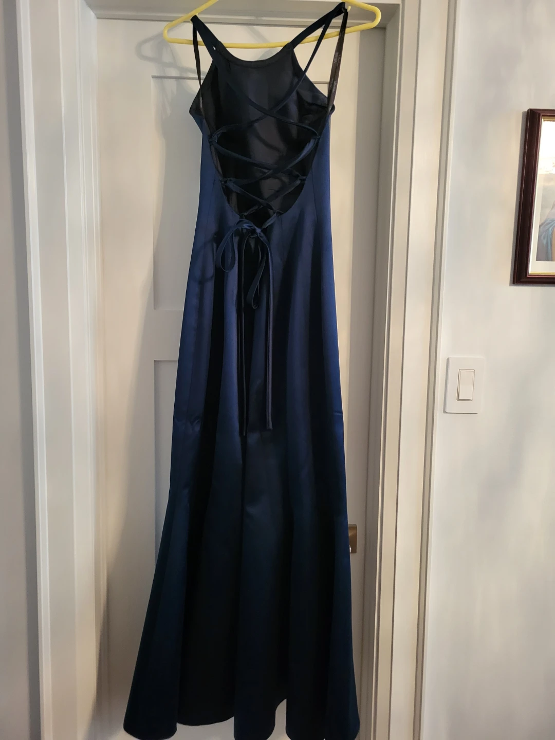 Navy Blue Halter Neck Lace-Up Back Prom dress