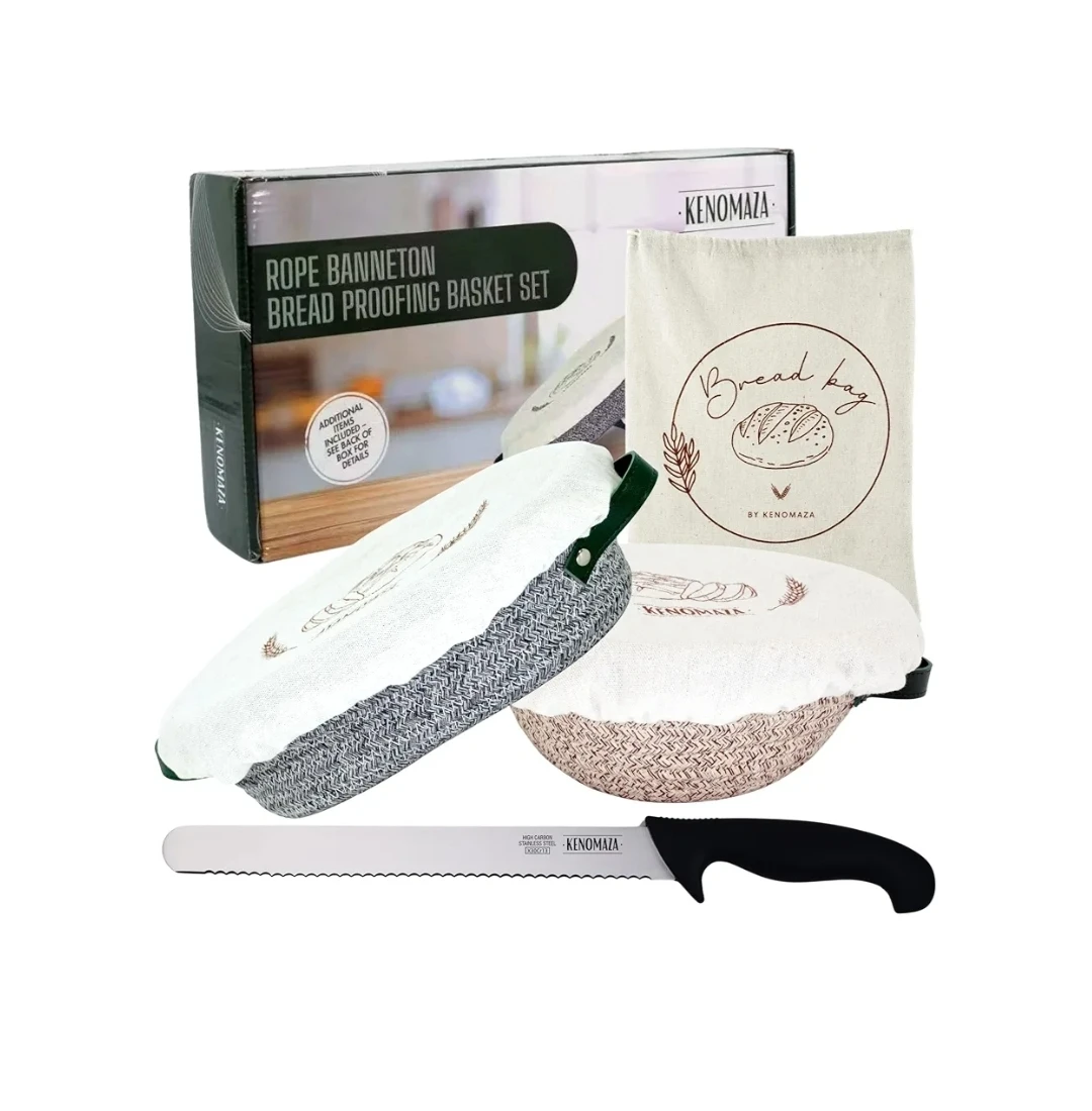 Sourdough Banneton Proofing Basket Set Round Oval with Knife