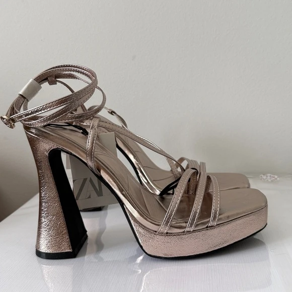 ZARA Rose Gold Platform High Heel Sandals Size 36 - photo 2
