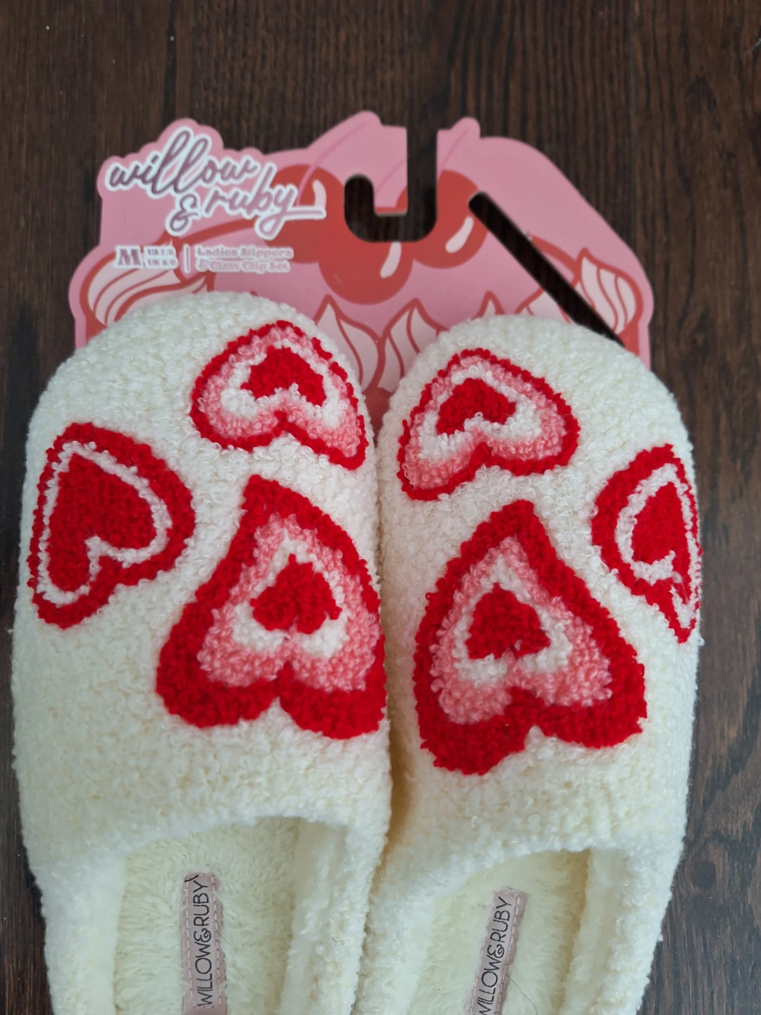 Willow & Ruby Cream Heart Slippers - Size M - photo 2