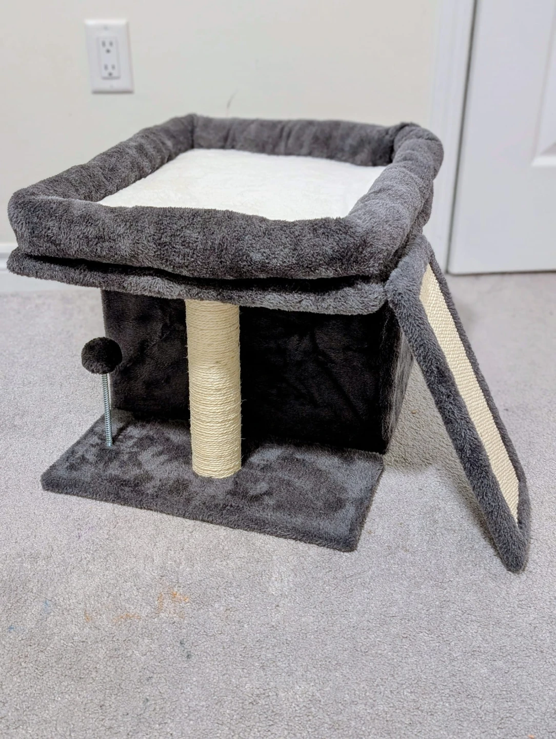 Grey Cat Condo with Scratching Post