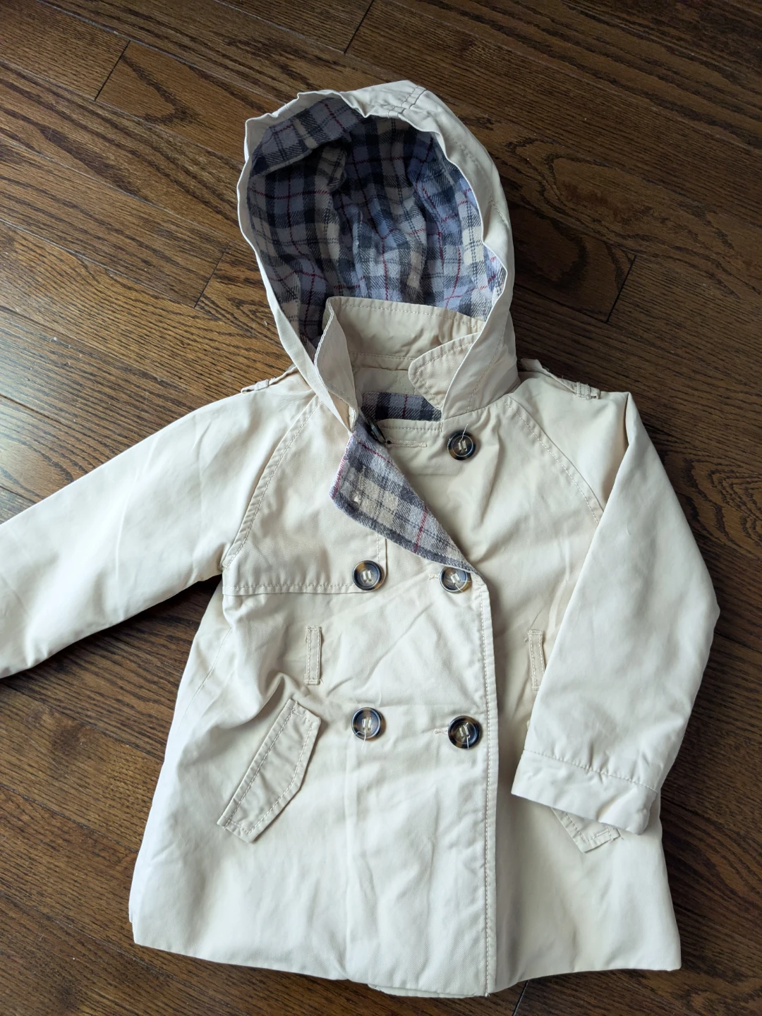 Children's Beige Double-Breasted Hooded Trench Coat 12-18M