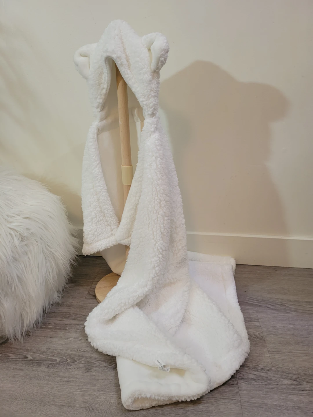 White Sherpa Lined Hooded Baby Blanket