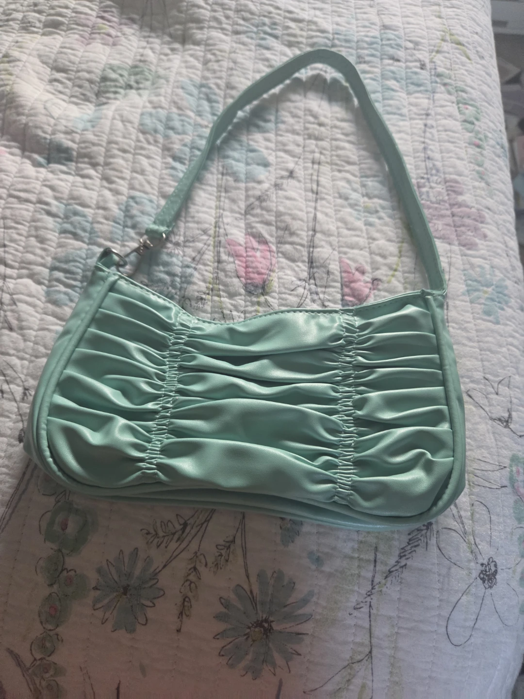Mint Green Ruched Shoulder Bag for teens