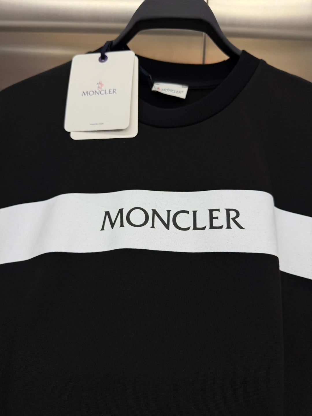 Moncler T-Shirt Black White Stripe Graphic Print