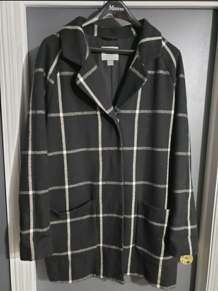 Old Navy Plaid Wool Blend Blazer Jacket Size M