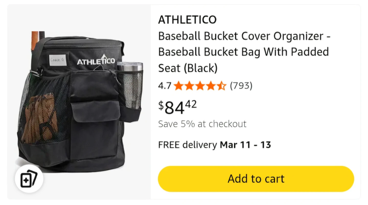 ATHLETICO Baseball 10-Pocket Bucket Organizer Bag 🥕