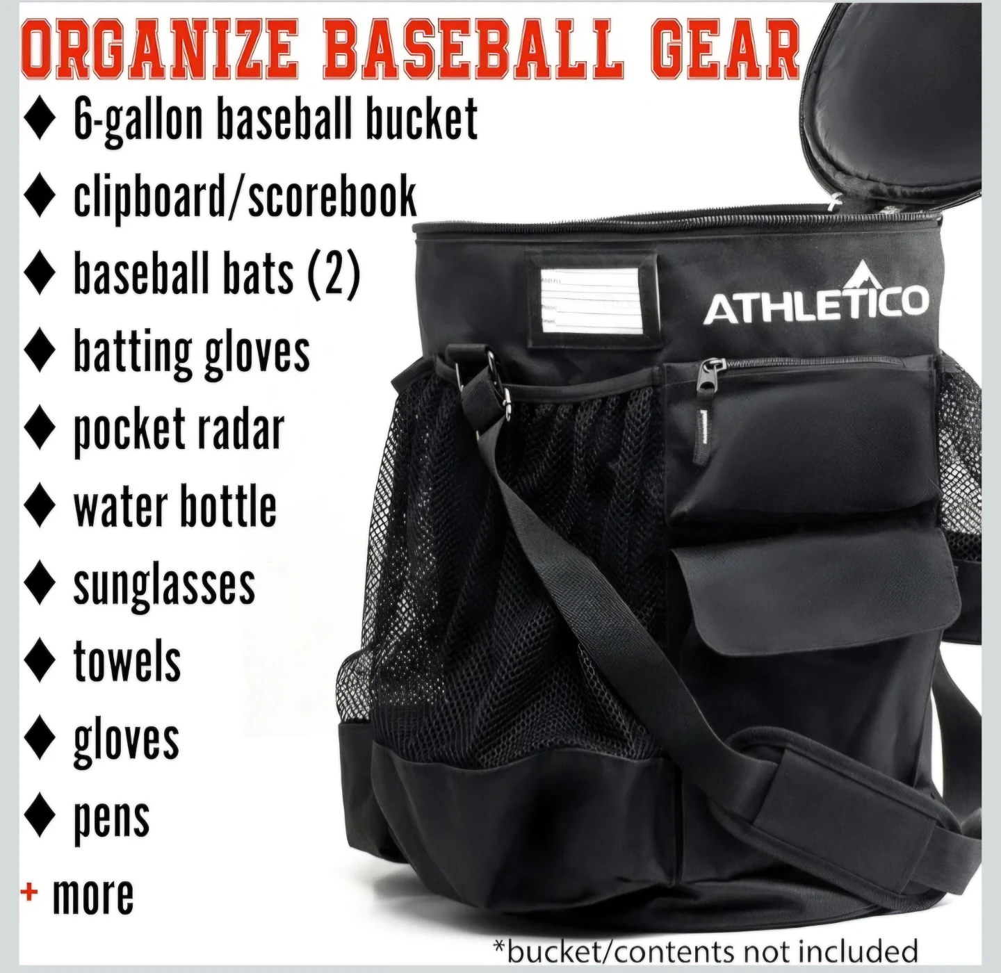 ATHLETICO Baseball 10-Pocket Bucket Organizer Bag 🥕 - photo 3