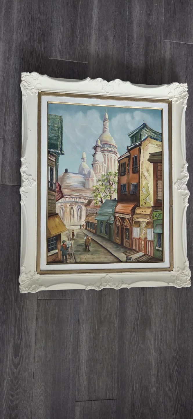 Framed Vintage Oil Painting of City Scene by Jan - photo 2