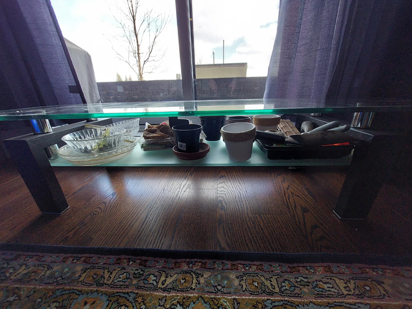 Glass top coffee table with black legs - photo 3