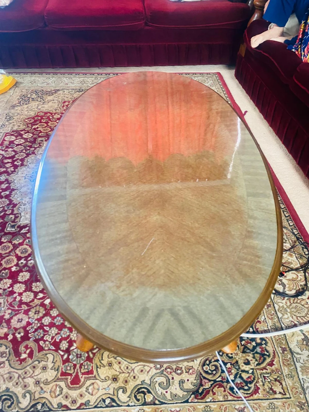 Oval Coffee Table with Wooden Base