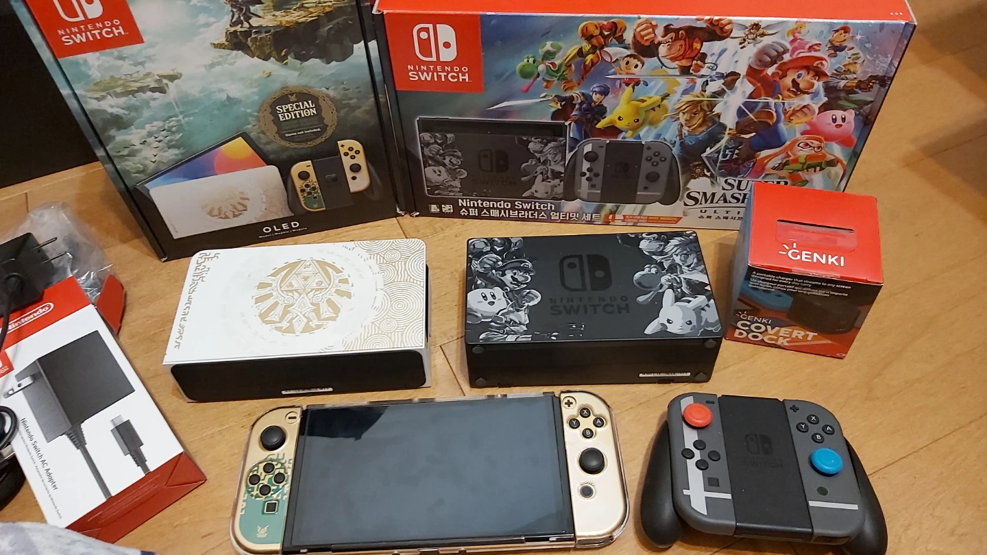 Zelda/Smash Bros OLED Nintendo Switch Bundle with Micro SD
