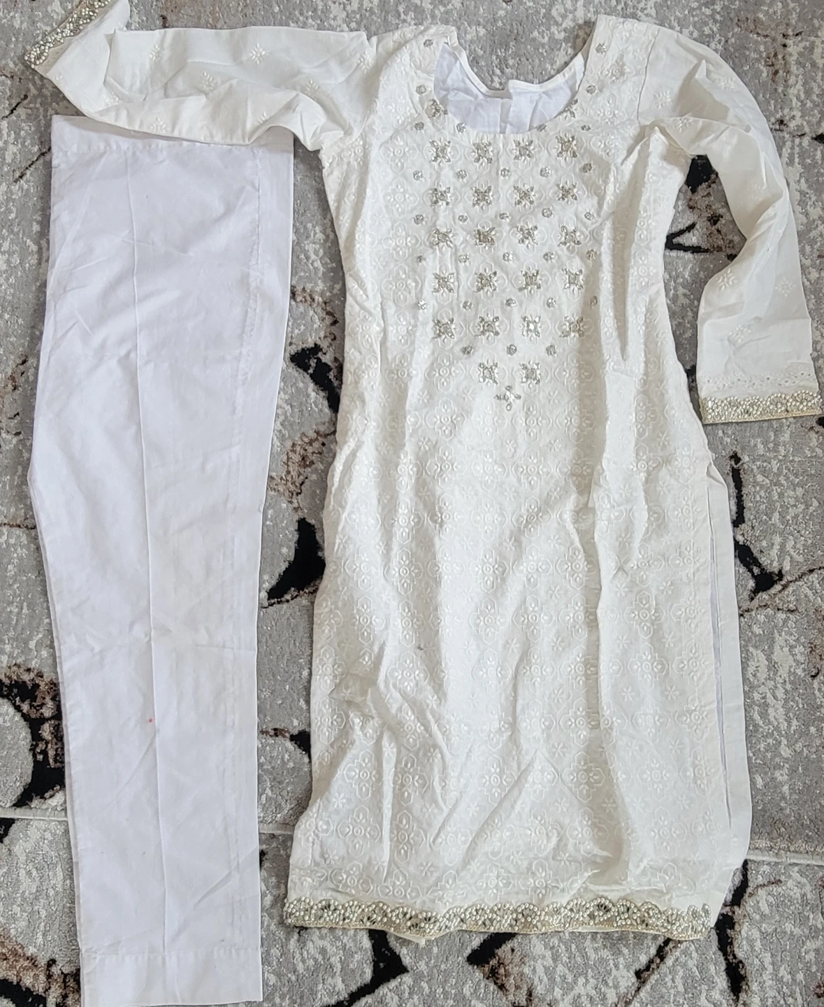 White Embroidered Kurti and Pants Set