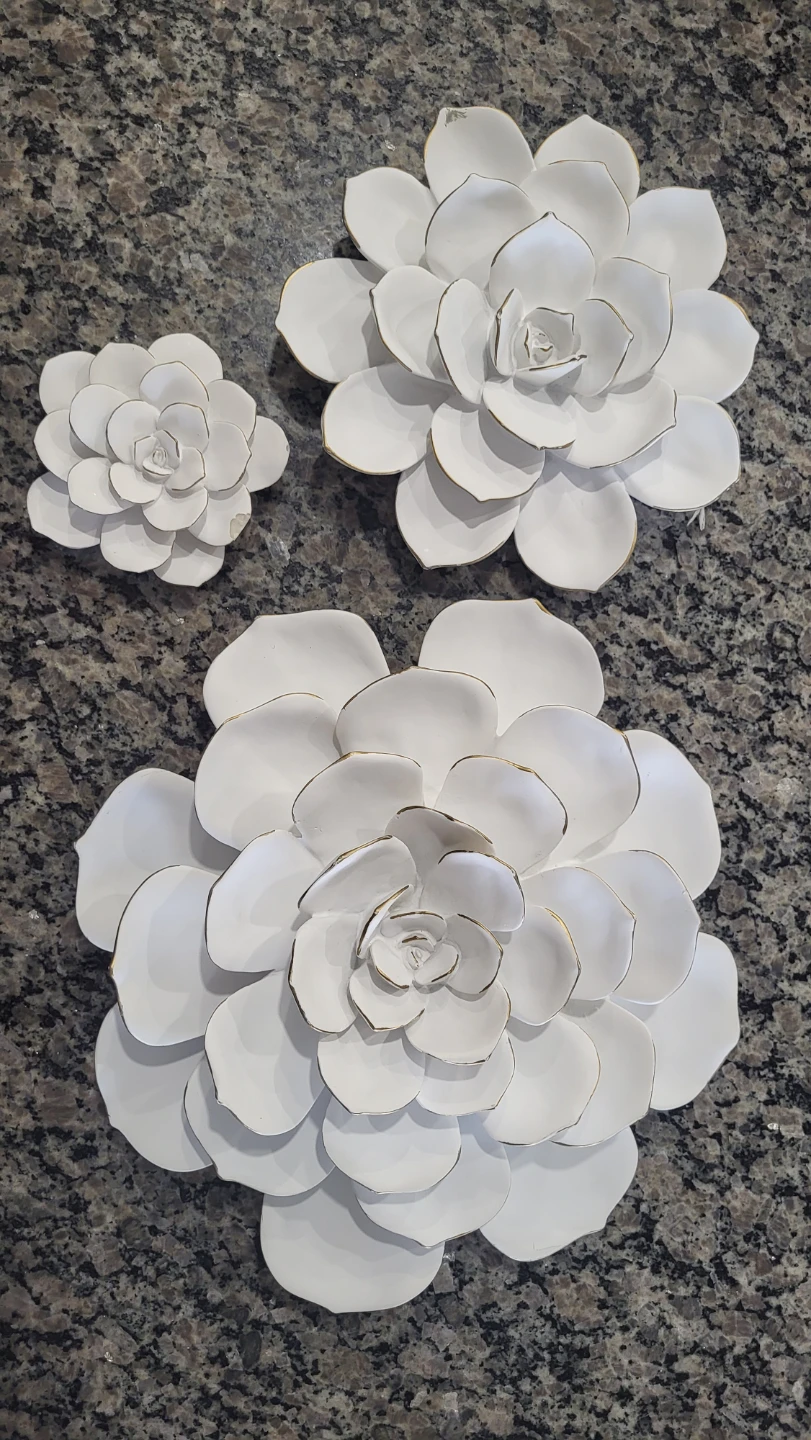 Set of 3 White Succulent Wall Art Pieces with Gold Trim - photo 2