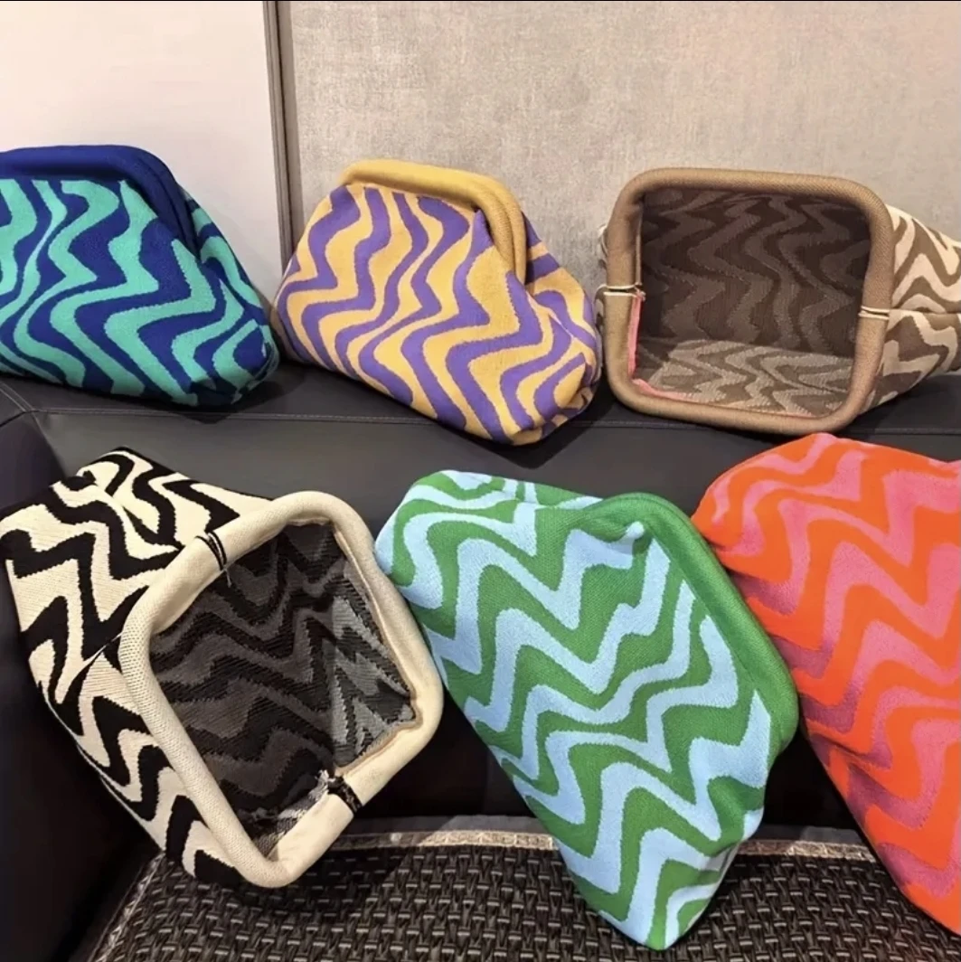 Retro Wave Heavy Knit Clutch Bag Slouchy Pouch Tote🧡 - photo 4