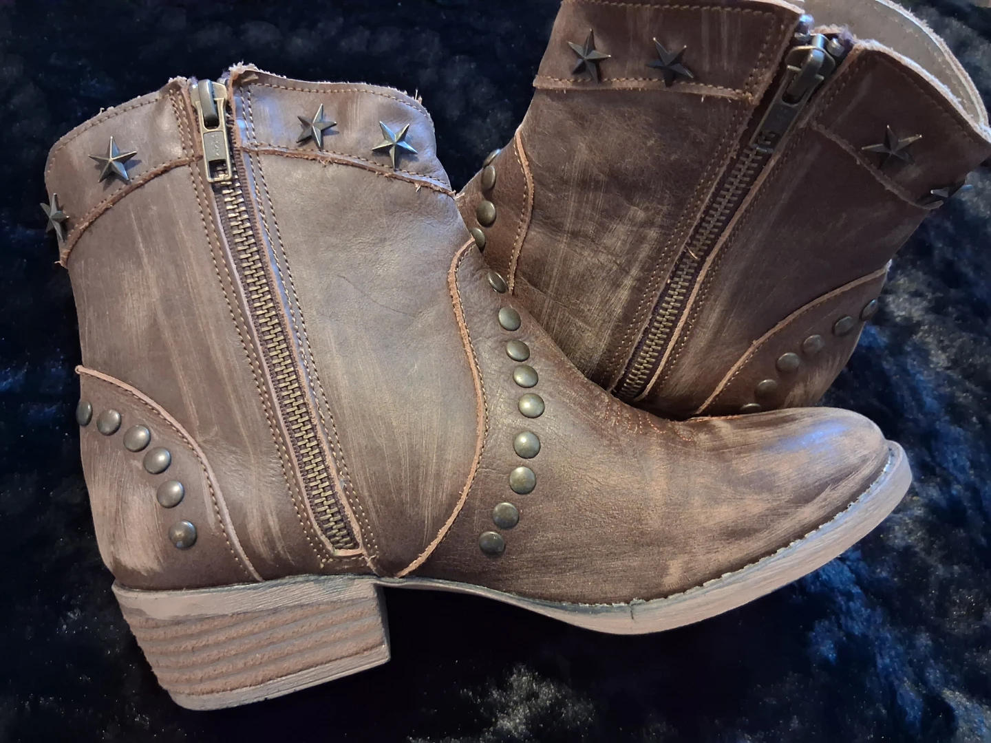 Brown Faux Leather Ankle Boots with Stars and Fringe - Size 8 - photo 2
