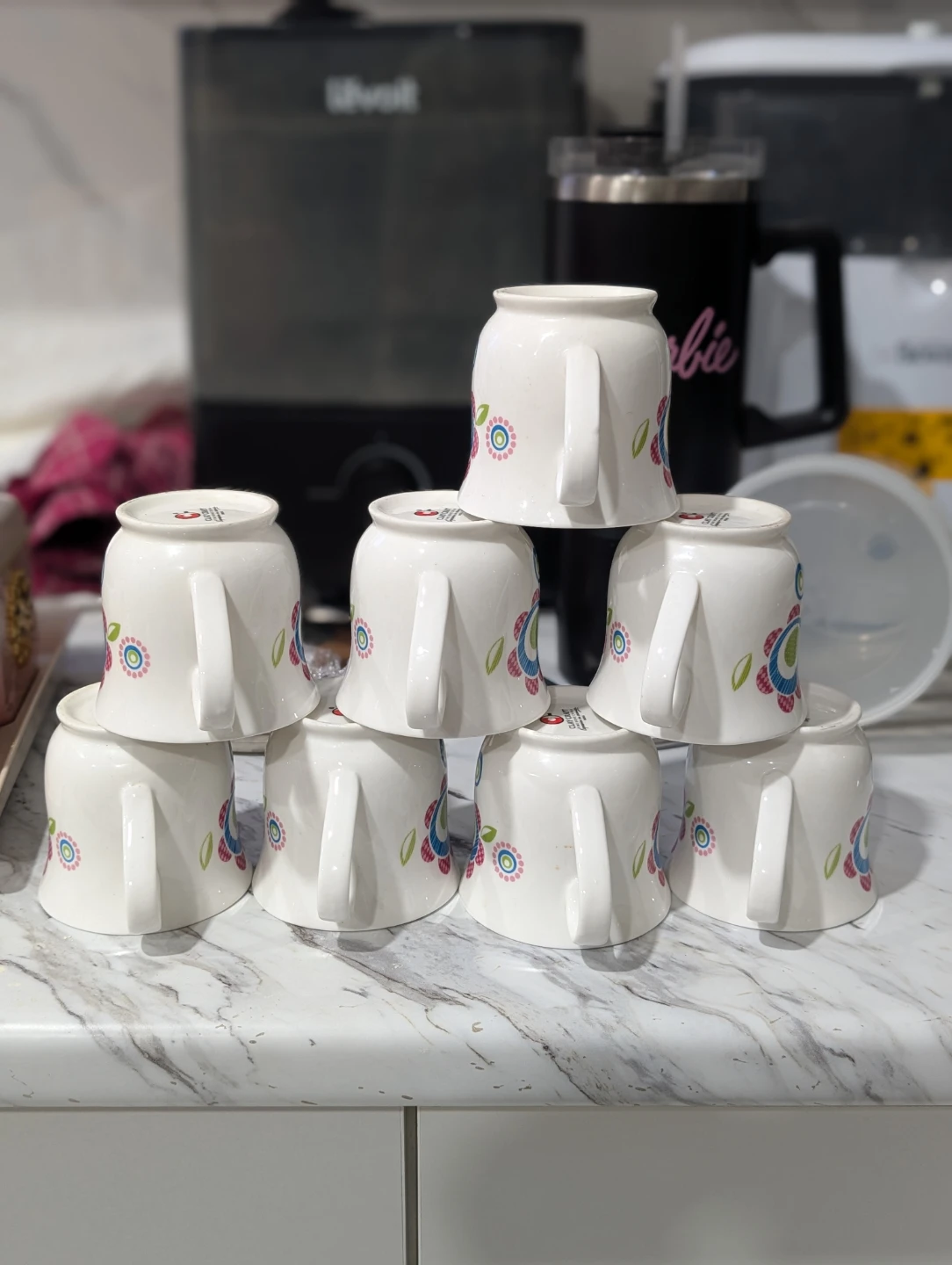 Set of 8 Decorative White Ceramic Mugs - photo 2