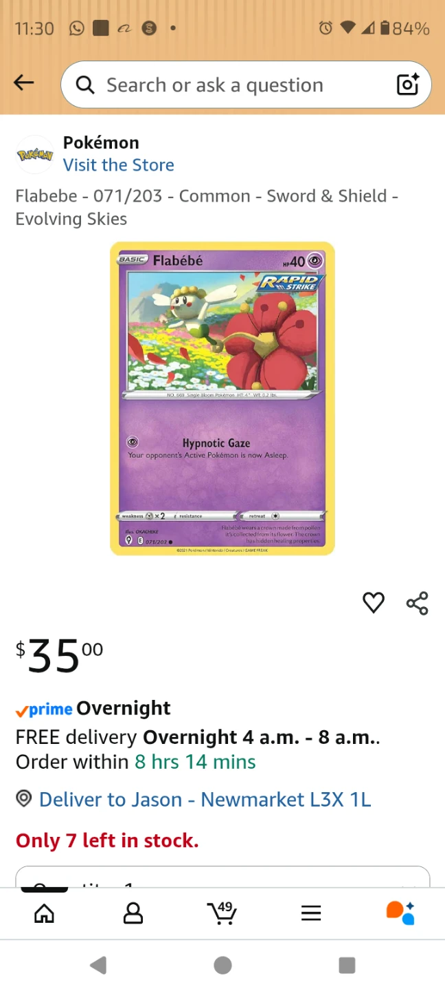 Pokemon Flabébé - 071/203- Sword & Shield: Evolving Skies Card - photo 2