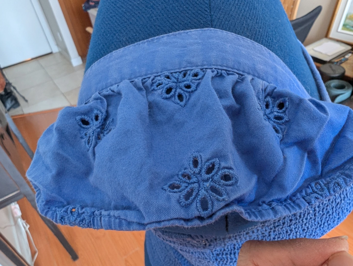 Blue Smocked Crop Top with Eyelet Trim - photo 3