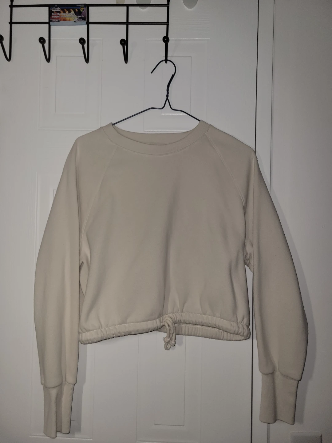 (H&M) Cream Cropped Sweatshirt with Drawstring Hem