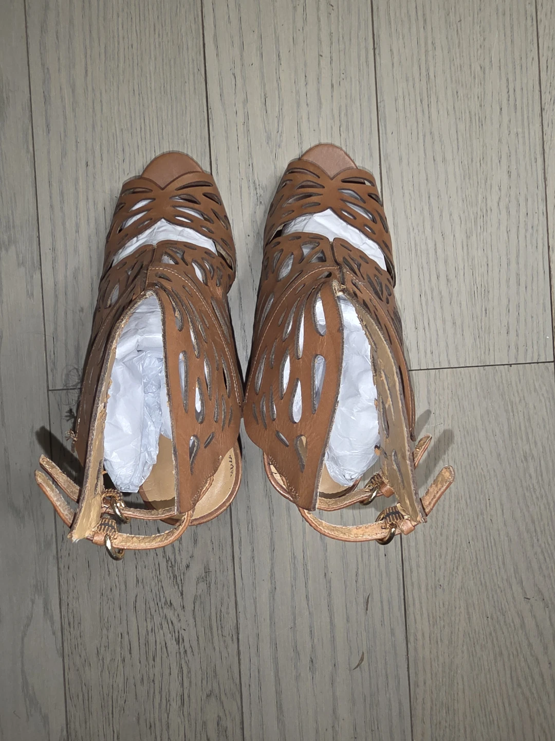 Nine West  Brown Leather Cut-out Heeled Sandals