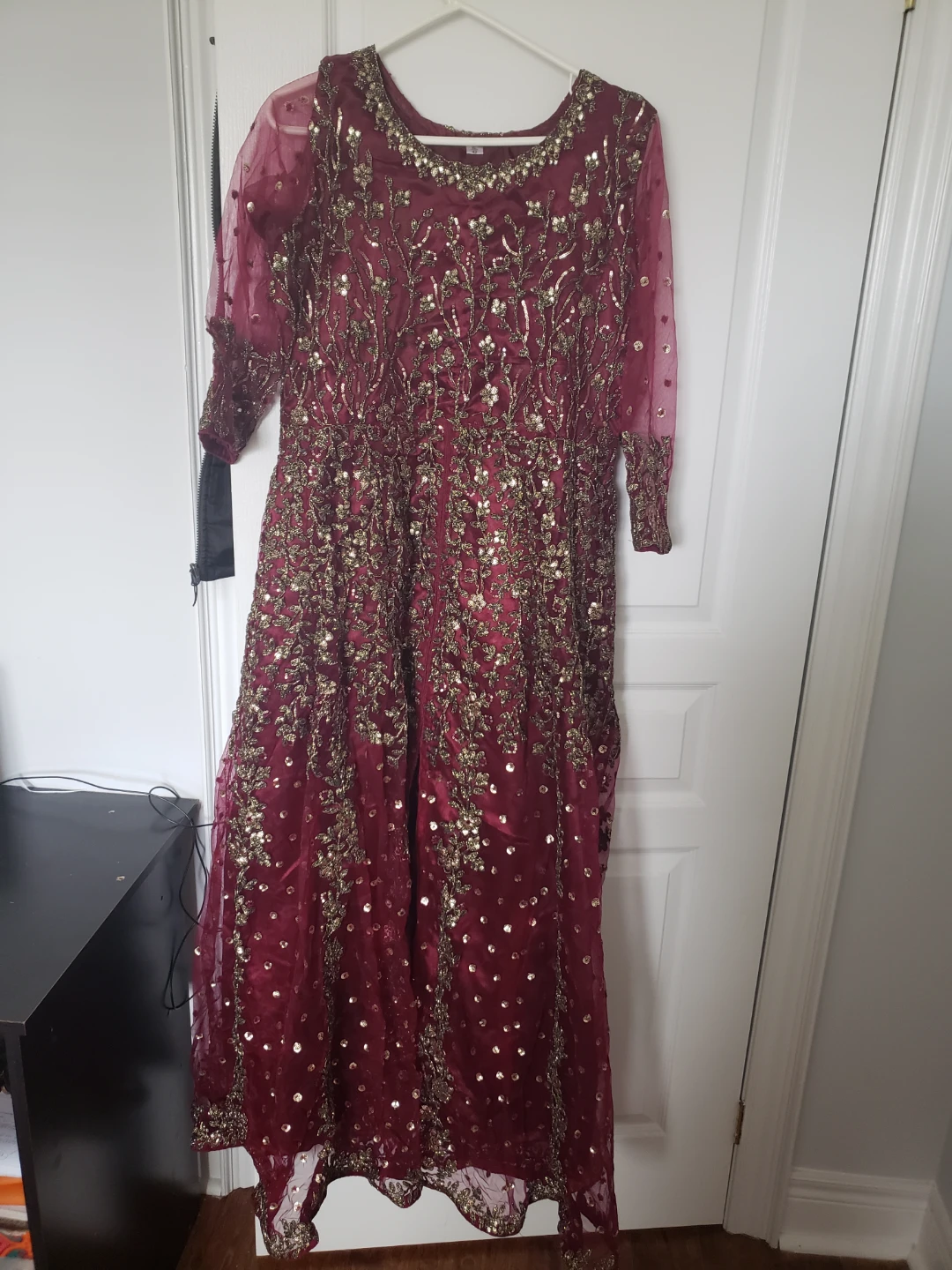 Women's Burgundy Embellished Maxi Dress