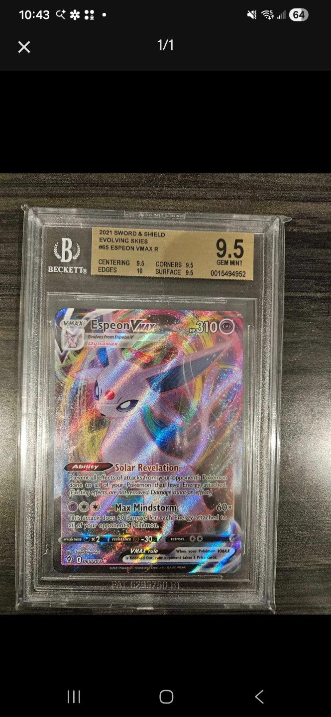 Espeon VMAX R 2021 Pokémon TCG Card - Beckett Graded 9.5