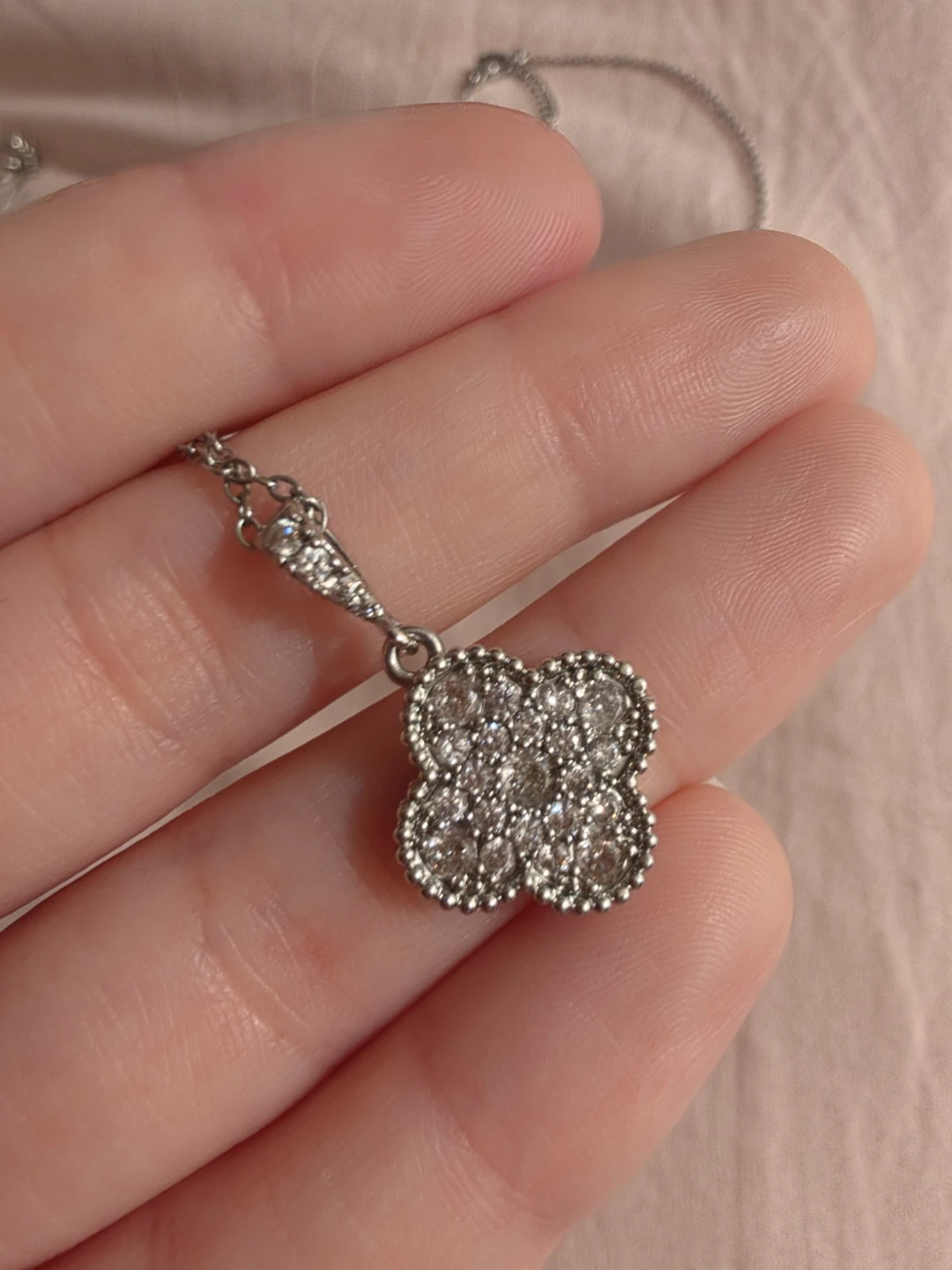 Clover Pendant Necklace with CZ Crystals