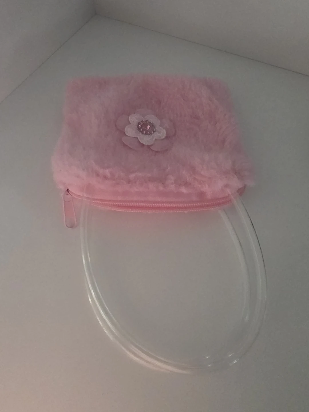 Pink Fuzzy Purse with Flower Accent
