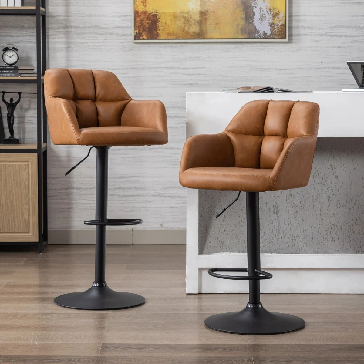 Set of 2 Brown Tufted Adjustable Bar Stools - photo 3